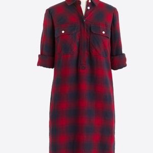 J CREW FLANNEL SHIRT DRESS POCKETS RED NAVY CHLOE S NEW WITH TAGS